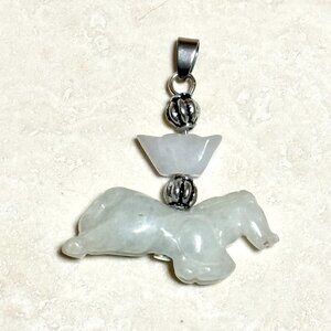 Genuine Light Green Nephrite Horse Pendant, Carved Gemstone Pendant